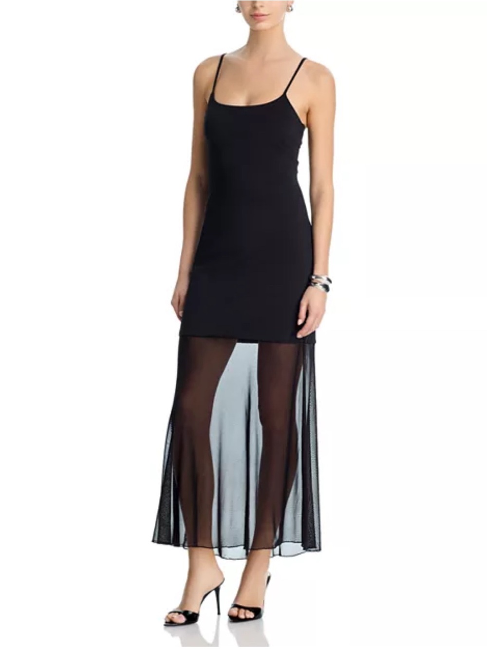 AQUA Mesh Skirt Knit Cami Dress NWT L